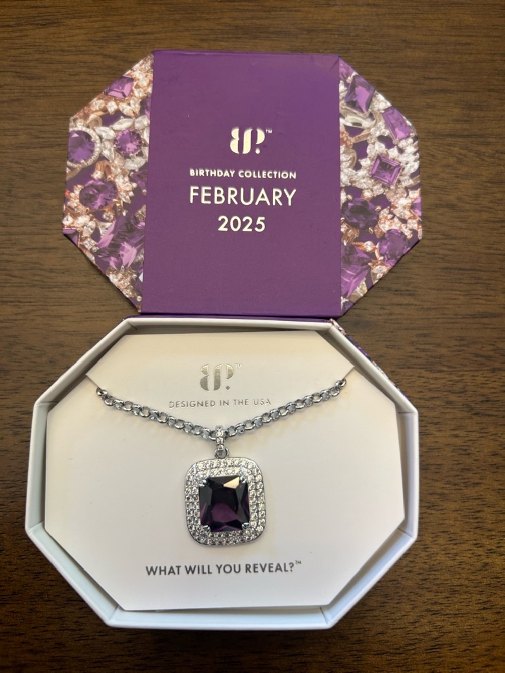 Bomb Party February 2025 Necklace NK67492 Say She’s Mine Amethyst on Rhodium